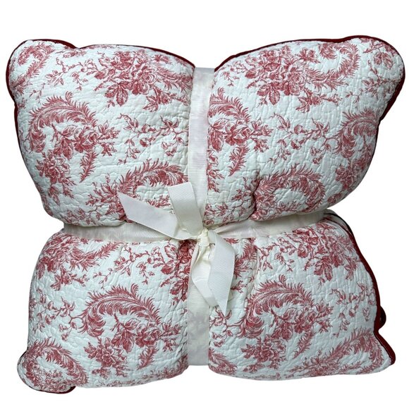 NEW Set of Two Pillows Red Toile Quilted Cotton 20" French Country Holiday - Picture 1 of 7